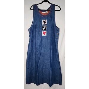 Blue Denim Maxi Dress Jumper Women's Size Large 12/14 White Stag Vintage Country